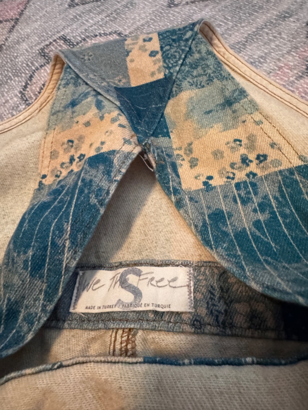 We The Free People Lo Fidelity Patchwork Denim Short Overalls Women's Small Rare - Picture 3 of 7